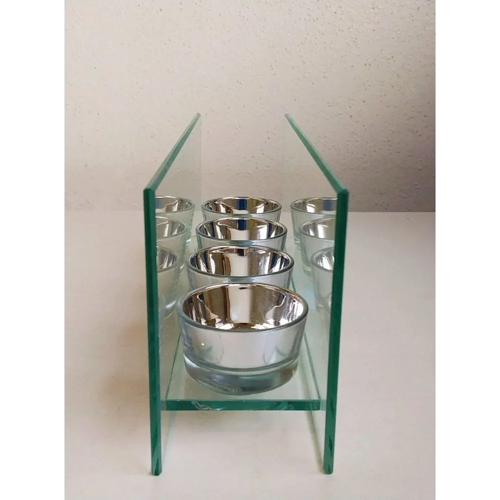 Silver & Glass 4 Tea Light Holder & FREE Honey Scented Tea lights